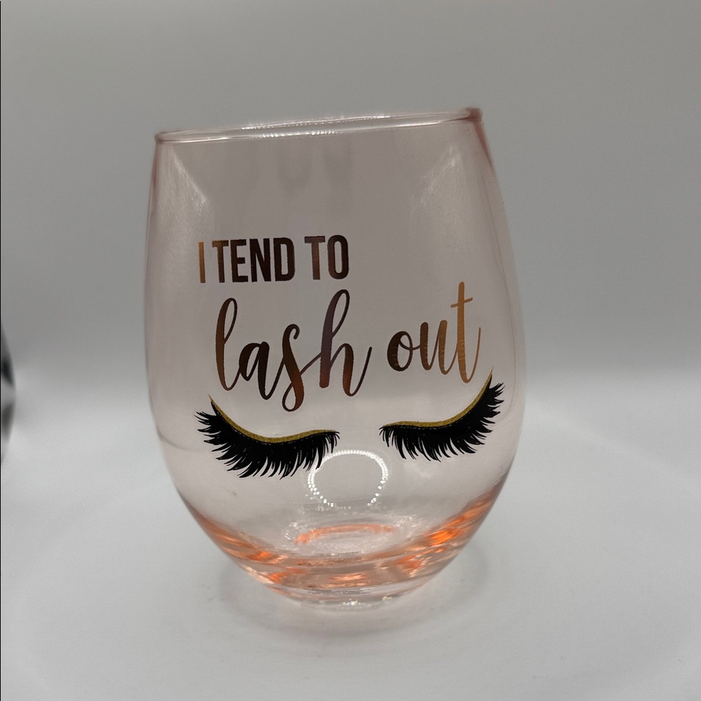 Pink Stemless Wine Glass with Lash design